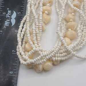 Vintage Castlecliff‎ Necklace Earrings Set White AB Beaded 15" Signed
